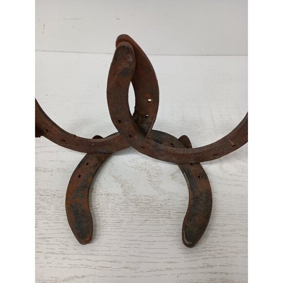 VTG 1970s Cast Iron Horse Shoe Book Holder Display Rustic Industrial Equastrian - Picture 2 of 11